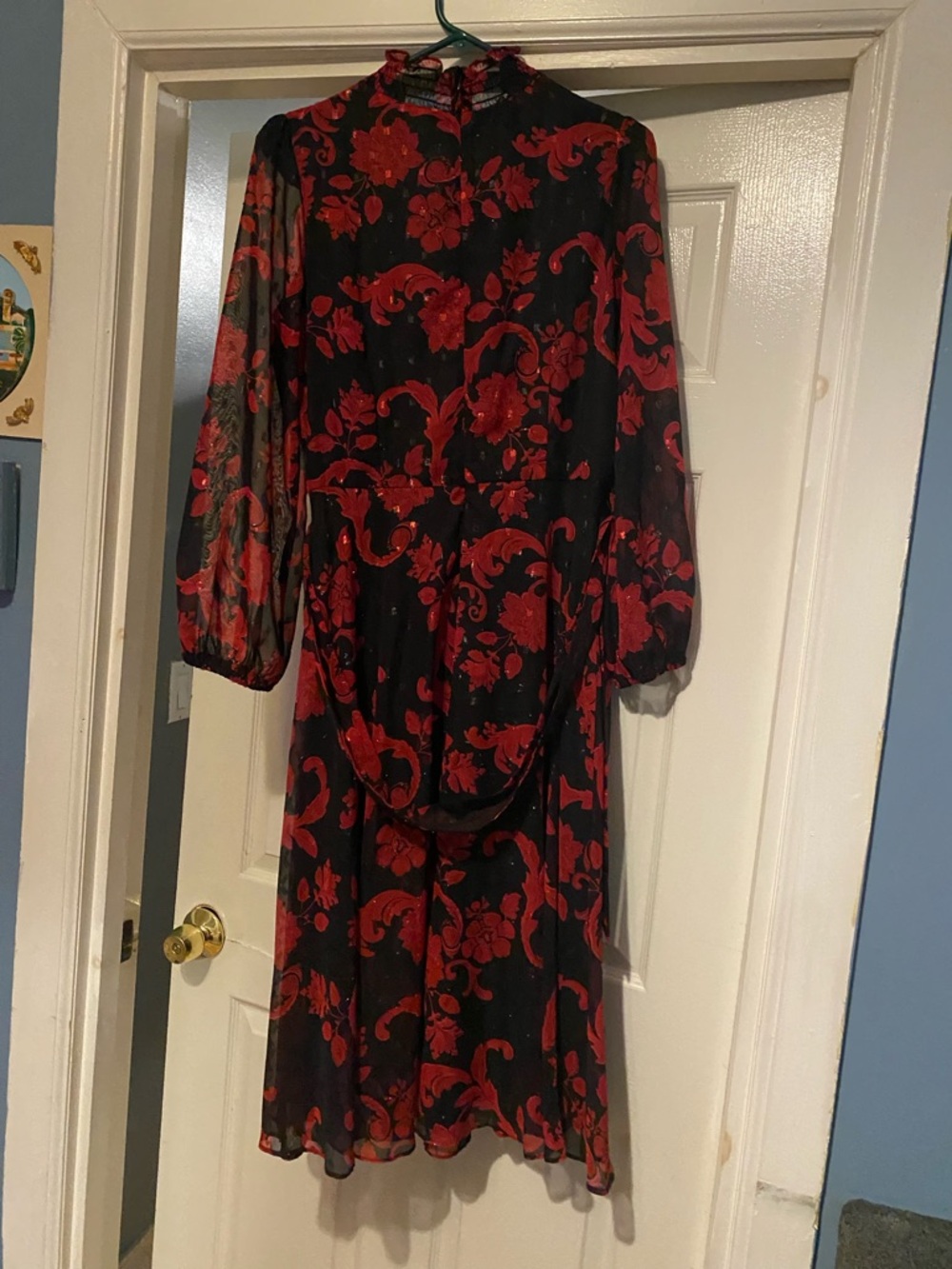 Jessica Howard Black Long-Sleeve Dress with Red Floral Motif